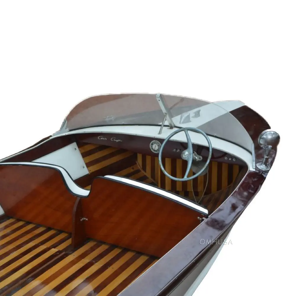 Old Modern Handicrafts  - 14.5 Ft Chris Craft Design Classic Wooden Runabout Boat - Made from Western Red Cedar, Beech, and White Pine - 173.2L x 71W x 29.5H Inches