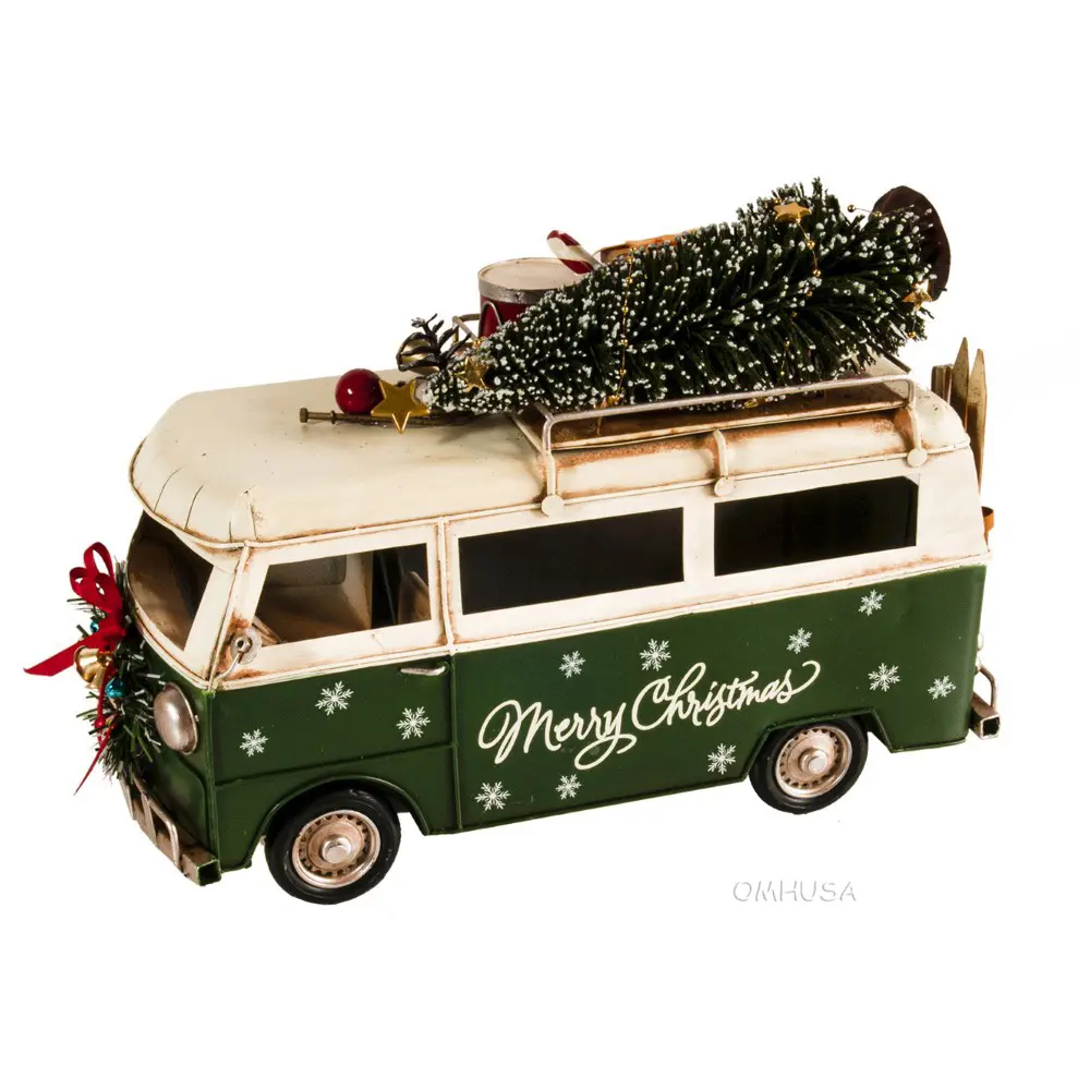 Old Modern Handicrafts  - 1960s Bus Christmas Model - Made from Iron - A Perfect Decoration Piece for Christmas Decoration - 13.5L x 5.5W x 11H Inches