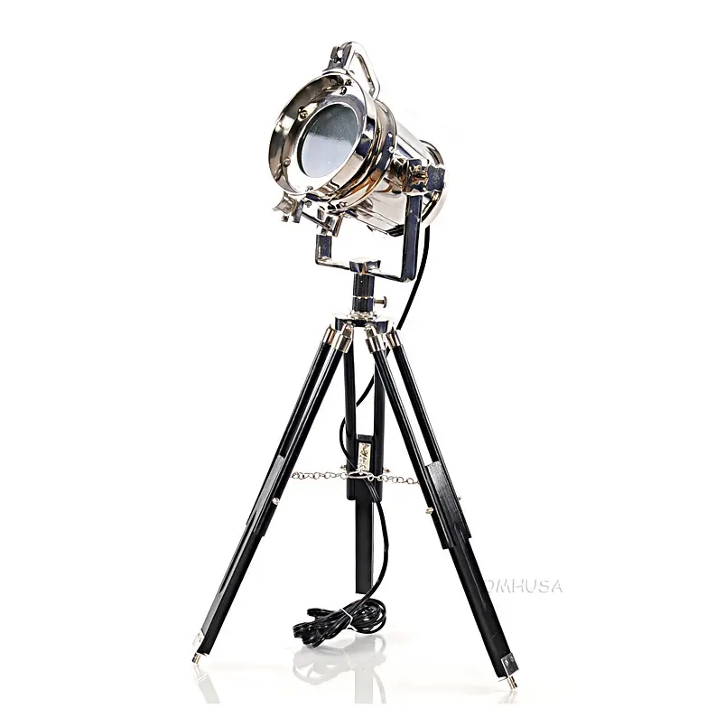 Old Modern Handicrafts - Aluminium Spot Light on Wooden Stand - Spotlight Made Out of Aluminum with a Shiny Nickel Finish - 15.5L x 15.5W x 29H Inches
