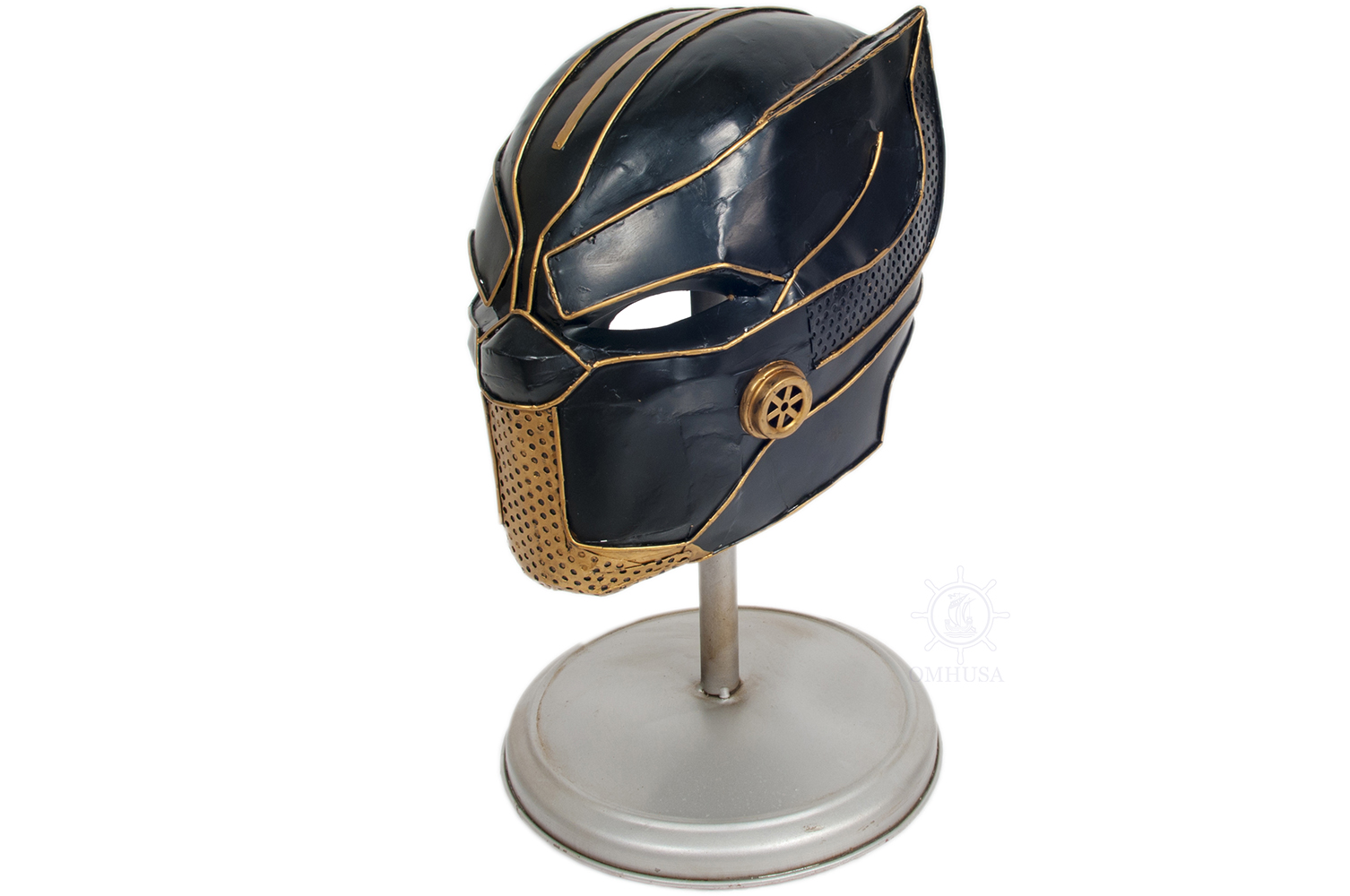Old Modern Handicrafts - Black Panther 2018 Helmet Decoration with Stand Handcrafted from Quality Iron with Intricate Details - 11" L x 17" W x 13" H