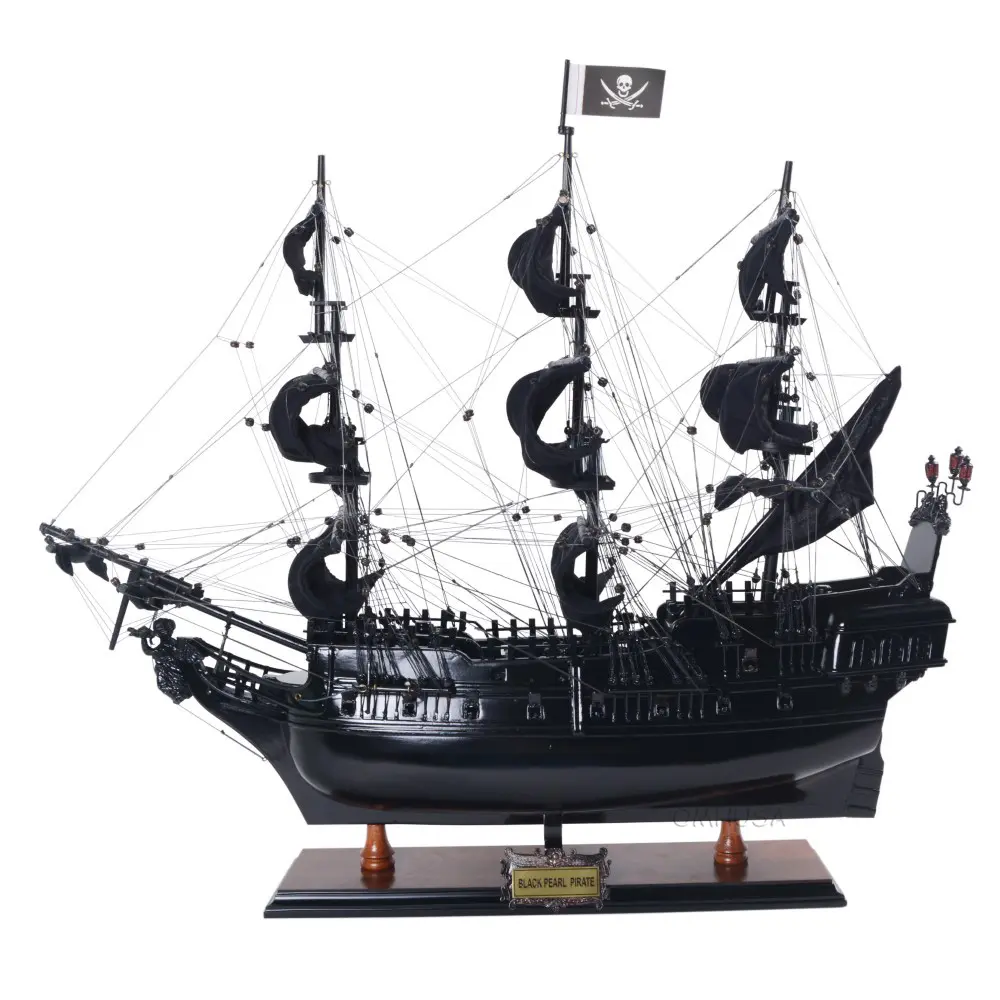 Old Modern Handicrafts - Black Pearl Pirate Ship Model Collectible Museum Quality Finish for Home & Office - Fully Assembled 28.0L x 8.0W x 24.0H Inches