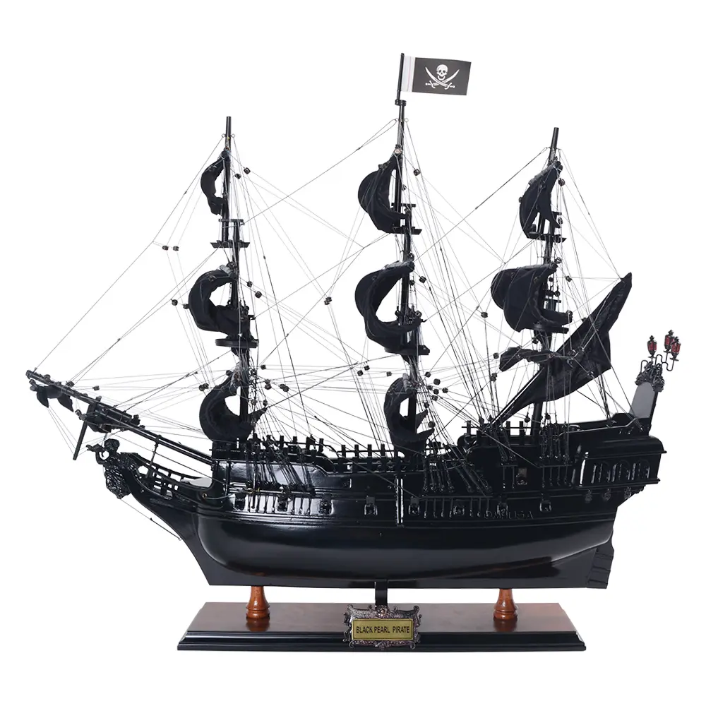 Old Modern Handicrafts - Black Pearl Pirate Ship Model with Display Case Midsize Ship Model - 100% Handcrafted from Premium Wood - 34L x 13W x 31.5H Inches