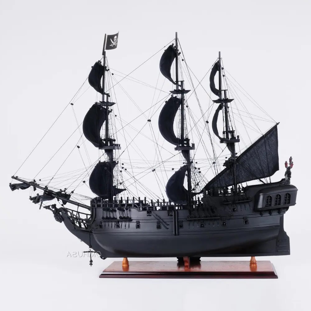 Old Modern Handicrafts - Black Pearl Pirate Ship Model with Floor Display Case Large Handcrafted in Hundreds of Hours - 40L x 13.8W x 39.2H Inches