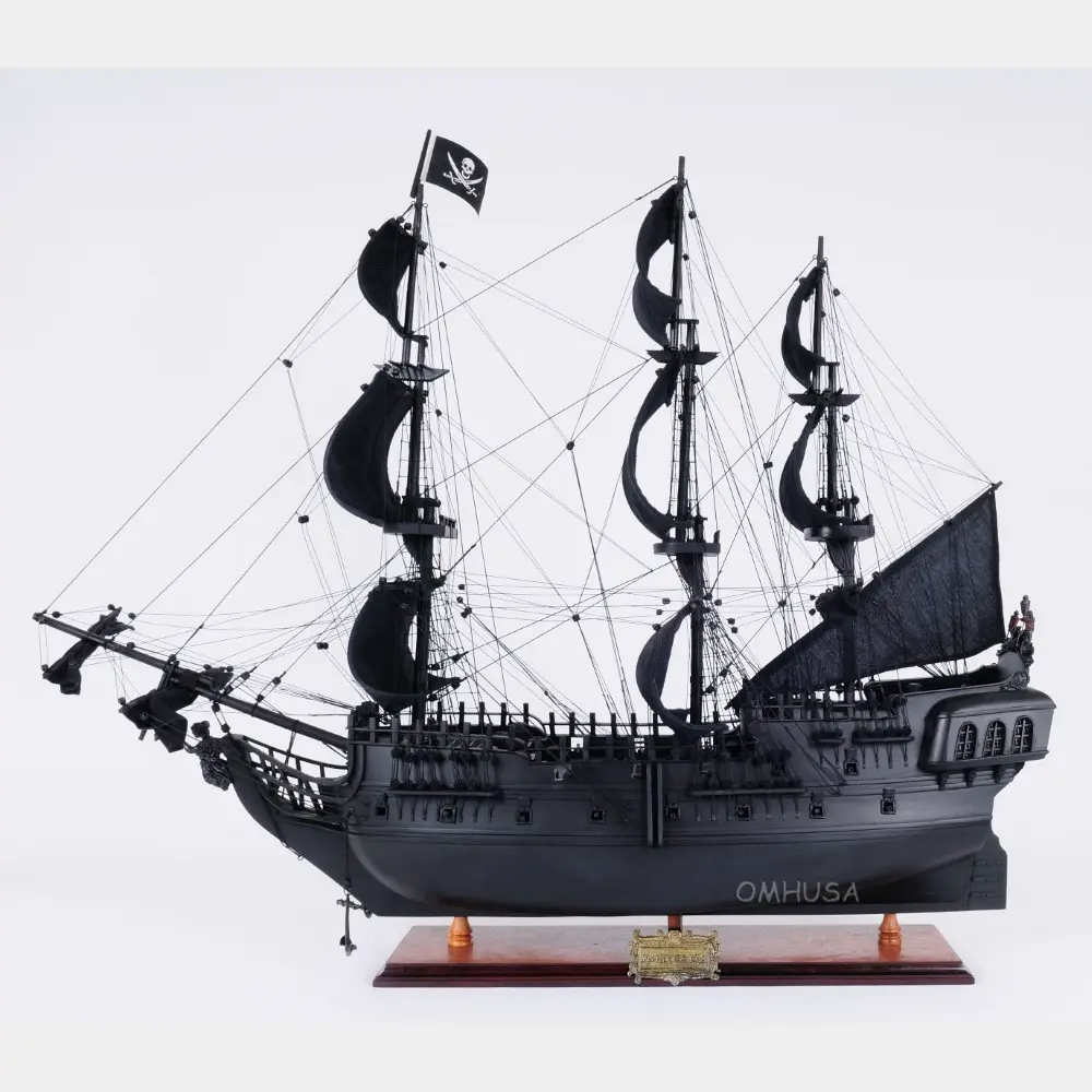 Old Modern Handicrafts - Black Pearl Pirate Ship Model with Table Top Display Case - Large 40L x 13.8W x 39.2H Inches
