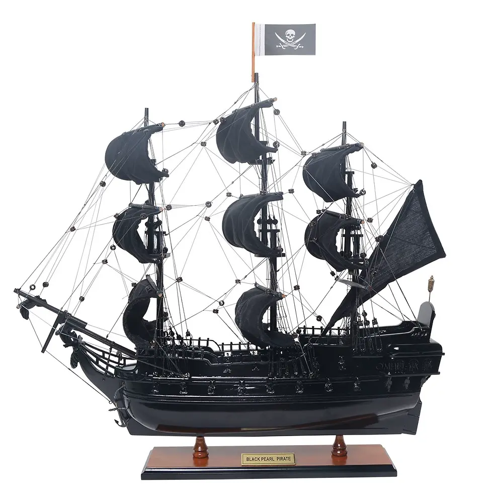 Old Modern Handicrafts - Black Pearl Pirate Ship Museum Quality Ship Model Made from Rosewood, Mahogany & Teak - 20L x 6.5W x 19H Inches