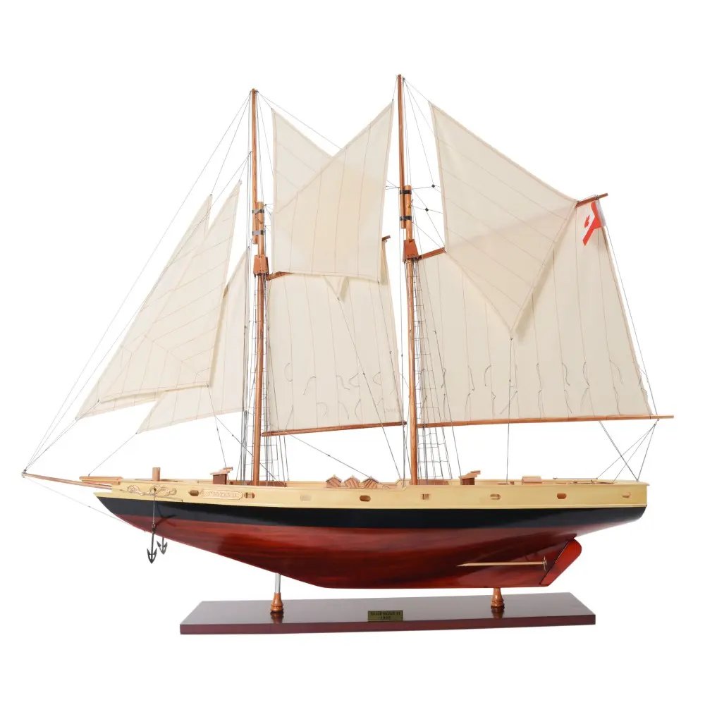 Old Modern Handicrafts - Bluenose II Painted Wooden Boat Handcrafted Bluenose II Schooner Model Sailboat Model Exquisite Nautical Décor for Home & Office - 47.0L x 9.0W x 41.0H Inches