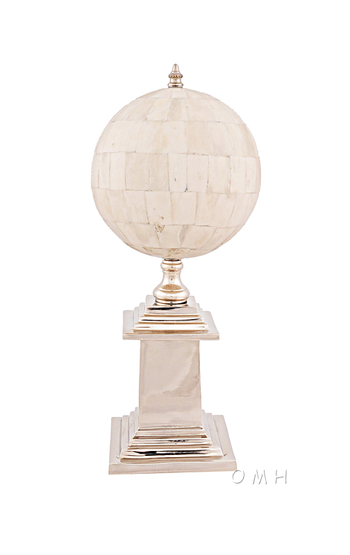 Old Modern Handicrafts - Bone Globe with Aluminum Base with Shiny Nickle Finish - 6.5L x 6.5W x 14.5H Inches