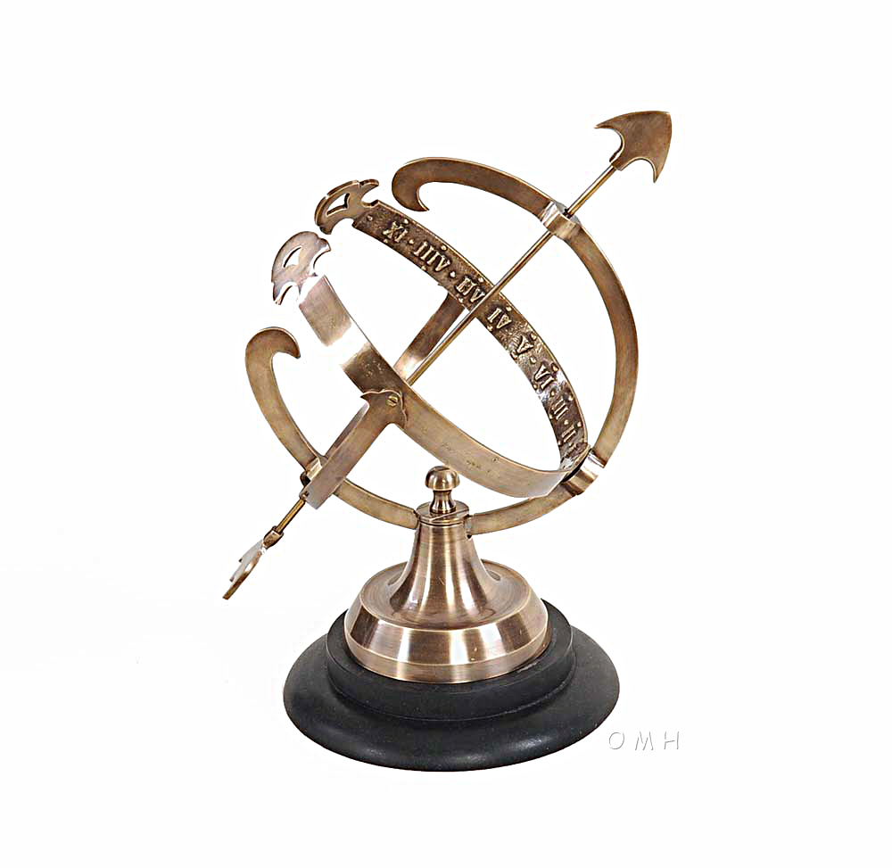 Old Modern Handicrafts - Brass Armillary On Wooden Base, A Graceful Addition to Your Home Décor - 10.0L x 8.0W x 14.3H Inches