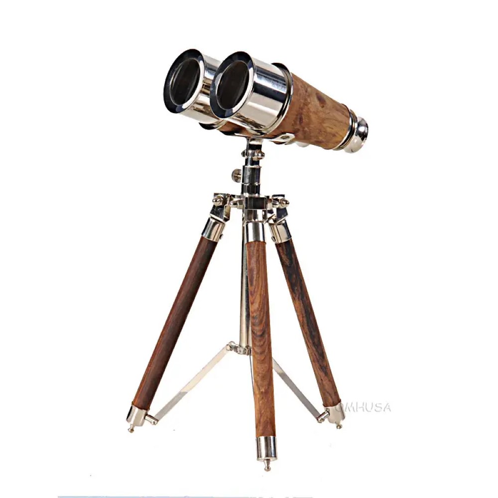 Old Modern Handicrafts - Brass Binocular On Stand 6X Magnifying Power A for History Buffs & Collectors - 7.0L x 7.0W x 11.5H Inches