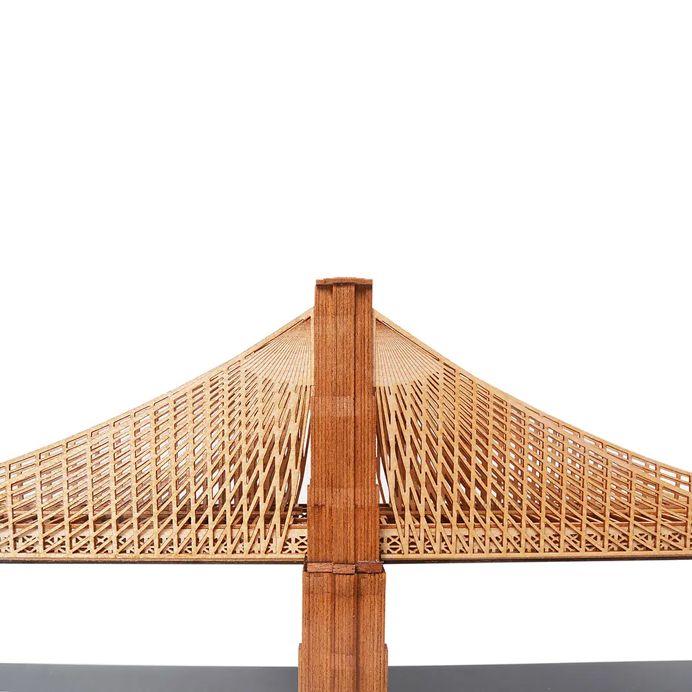 Old Modern Handicrafts - Brooklyn Bridge Wooden Model with Plexiglass Display Case - Made from Walnut Wood - 30.8L x 4.2W x 7.5H Inches