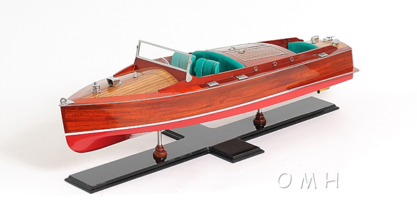 Old Modern Handicrafts - Chris Craft Runabout Painted Boat Model Fully Assembled Wooden Boat Model - 32.0L x 10.0W x 9.0H Inches