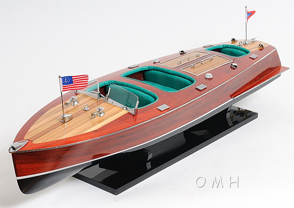 Old Modern Handicrafts - Chris Craft Triple Cockpit Speed Boat Model 100% Handcrafted from Mahogany - 32L x 9W x 8.5H Inches