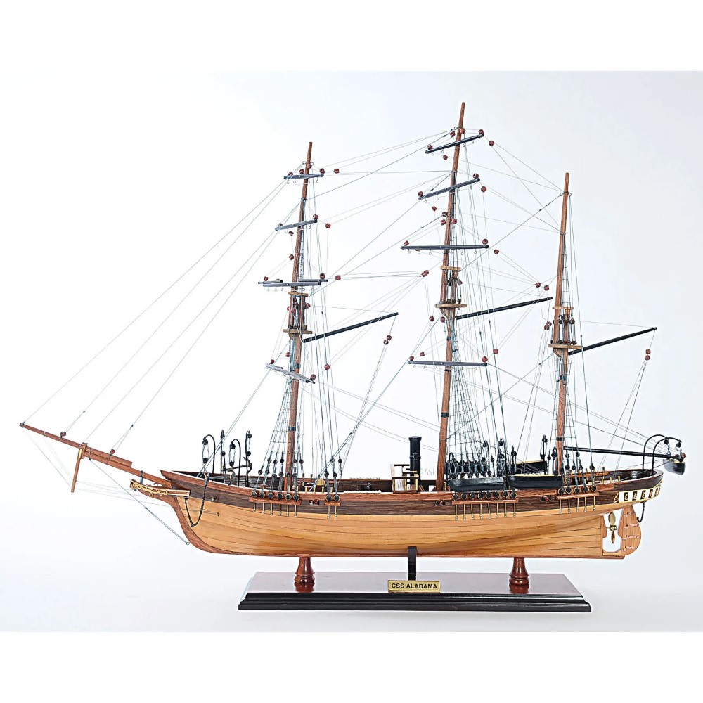 Old Modern Handicrafts - CSS Alabama Ship Model Without Sail - 100% Handcrafted from Premium Wood - 31.5L x 9.5W x 23.5H Inches