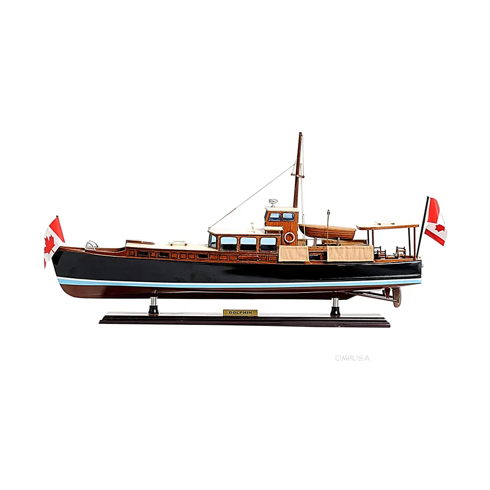 Old Modern Handicrafts - Dolphine Painted Ship Model Fully Assembled Wooden Boat Model - 26L x 5W x 13H Inches