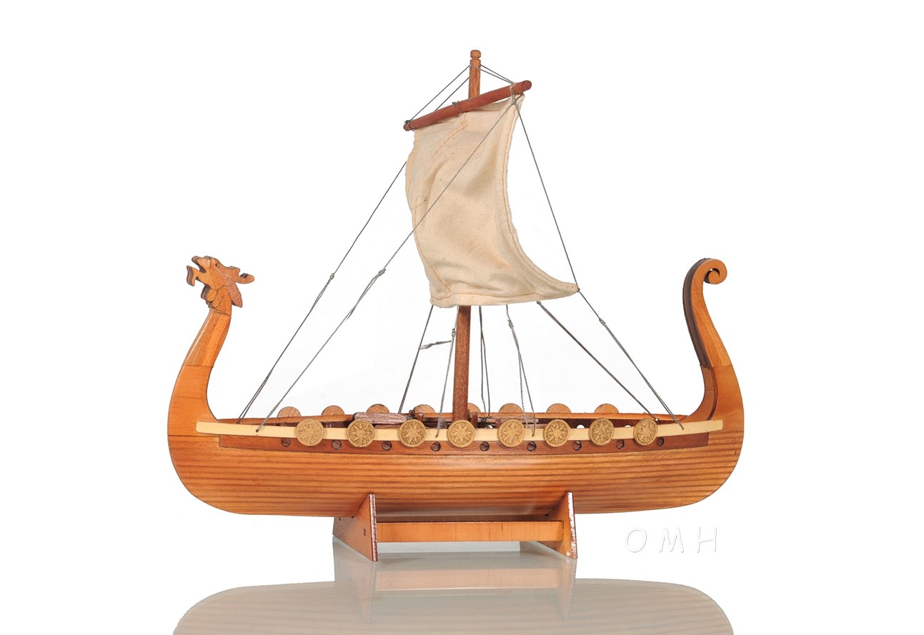 Old Modern Handicrafts - Drakkar Viking Boat Model 6 inches Wooden Scale Model Made from Premium Wood - 6.2L x 3.8W x 5.1H Inches