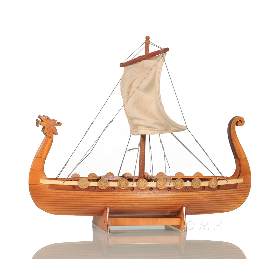 Old Modern Handicrafts - Drakkar Viking Boat Model Made from Premium Quality Wood - 12L x 7.5W x 10H Inches