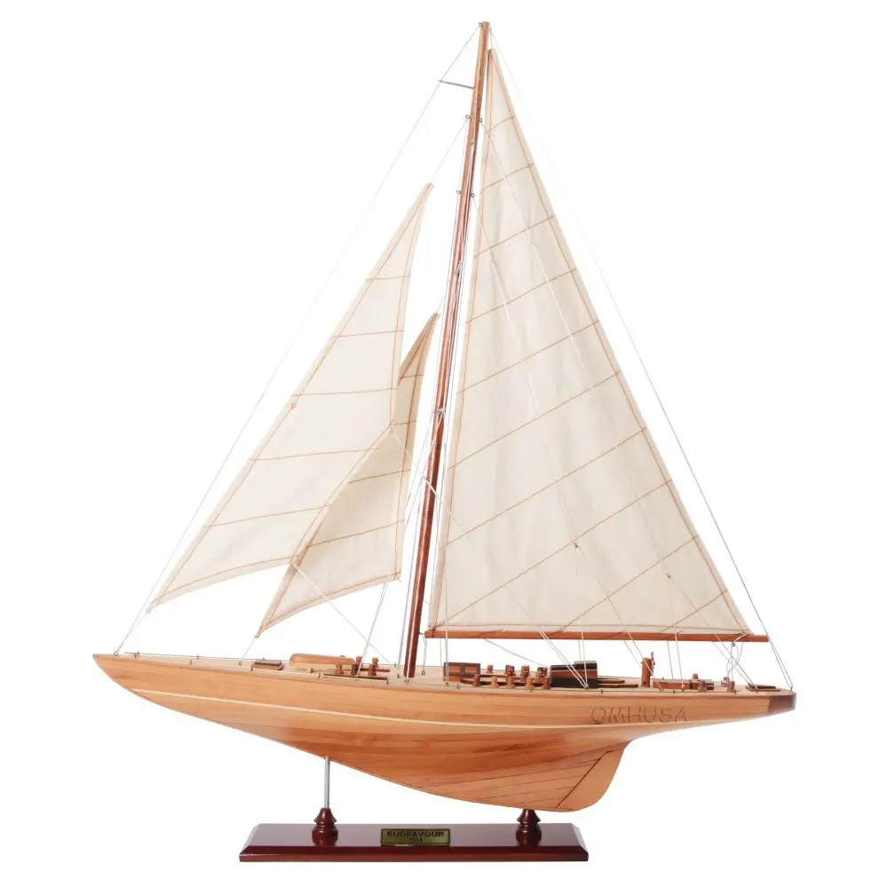 Old Modern Handicrafts - Endeavour Small Sailboat Model Small Premium Wood Fully Assembled Boat Models for Home & Office - 24.0L x 5.0W x 31.0H Inches