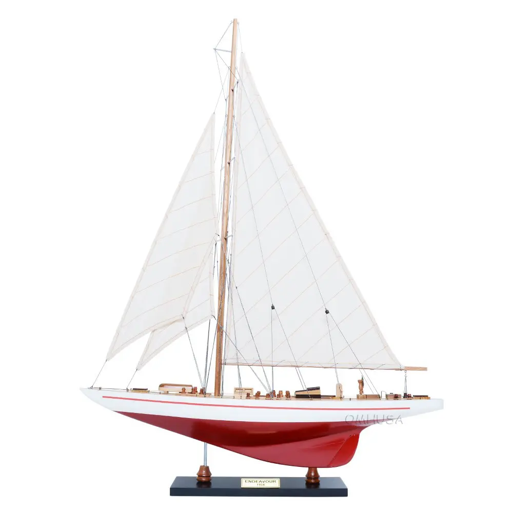 Old Modern Handicrafts -  Endeavour Yacht Painted 24 Wooden Yacht Model Exquisite Nautical Décor for Home & Office - 24.0L x 4.5W x 31.5H Inches
