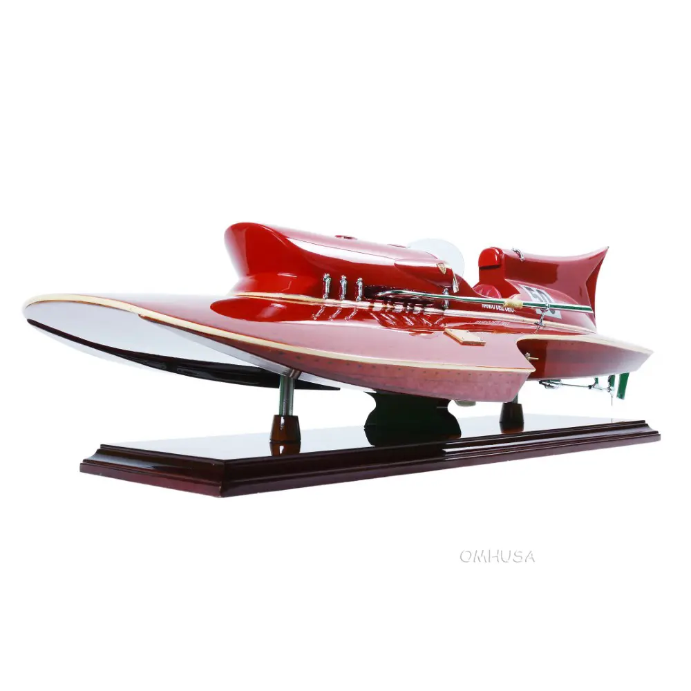 Old Modern Handicrafts - Ferrari Hydroplane Wooden Model Medium Painted in Red - 23.5 L x9 W x 6.5H Inches