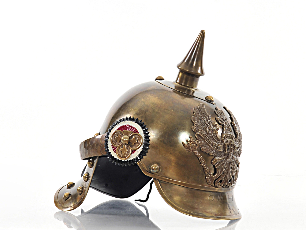 Old Modern Handicrafts - German Helmet - Made from Premium Quality Brass & German Silver Fitting - 12.5L x 9.0W x 8.0H Inches