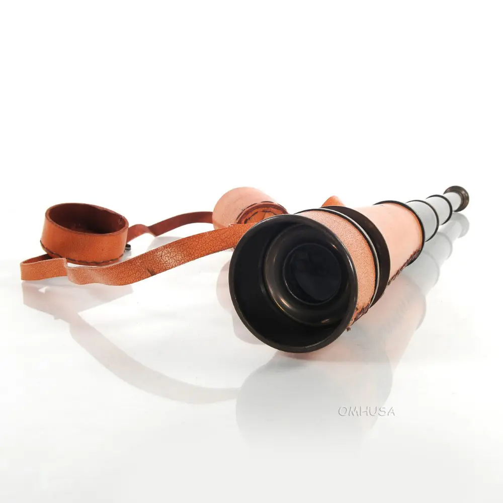 Old Modern Handicrafts - Handheld 18" Telescope with Leather Overlay Magnifying Power 8X - with Antique Brass Leather Overlay  – 15.0L x 2.3W x 2.3H Inches