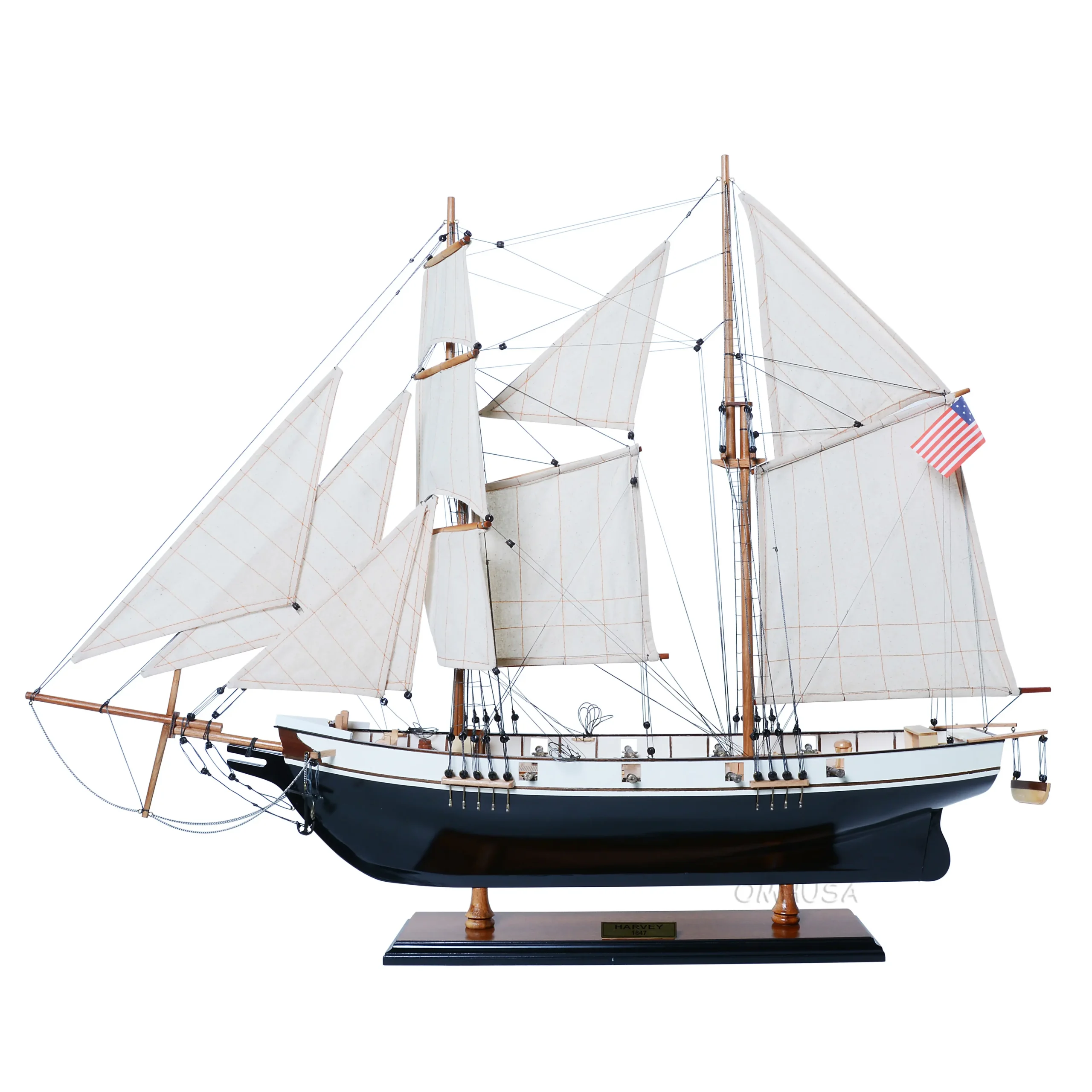 Old Modern Handicrafts - Harvey Ship Model - Hand-Painted with Black and White Colors - Handcrafted from Premium Quality Wood - 35L x 8.3W x 26H Inches