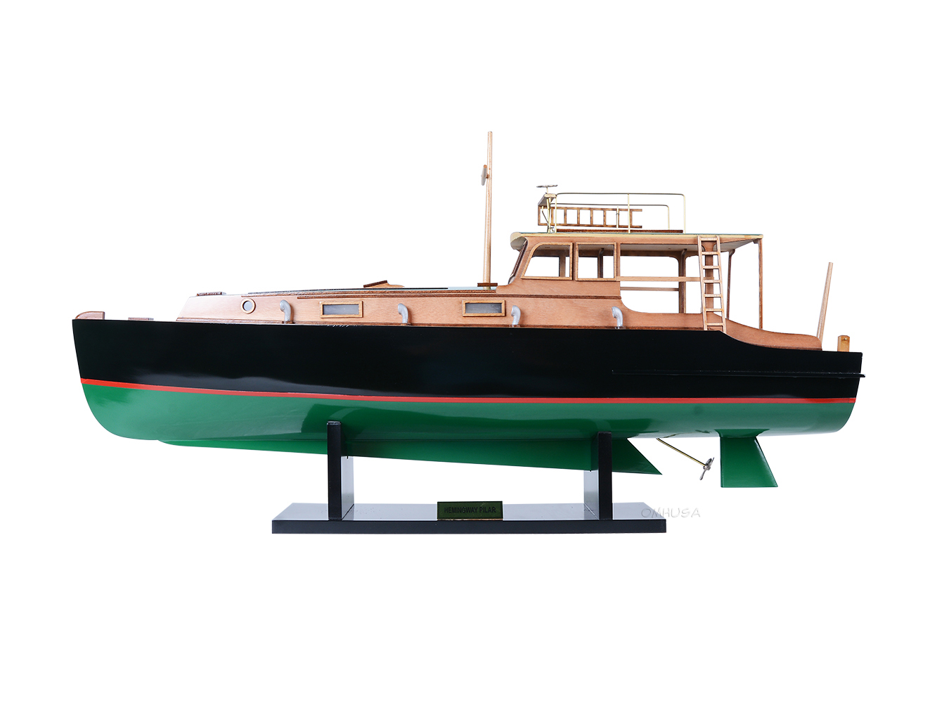 Old Modern Handicrafts - Hemingway Pilar Fishing Boat with a Polo Shirt - 100% Handcrafted from Premium Wood - 27.5L x 7.5W x 15H Inches
