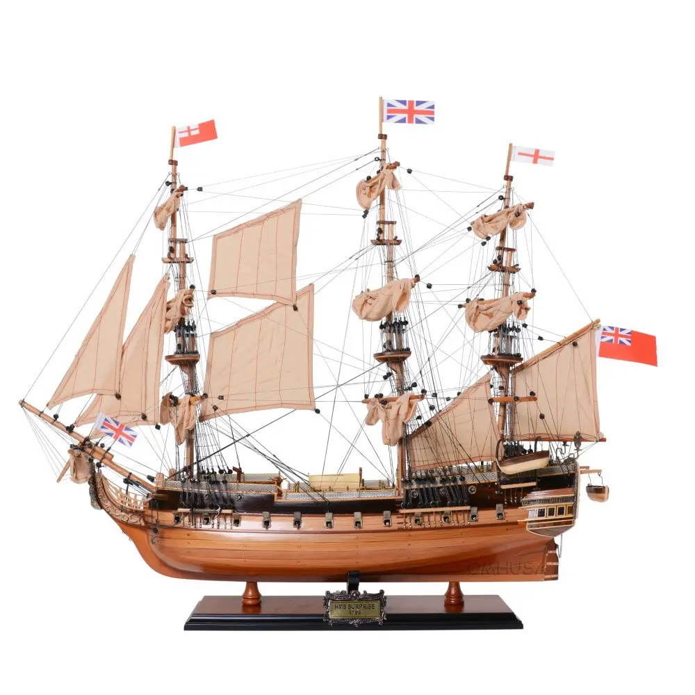 Old Modern Handicrafts - HMS Surprise Medium Ship Model - Made from Rosewood, Mahogany & Teak - 27.5L x 8.2W x 26.8H Inches