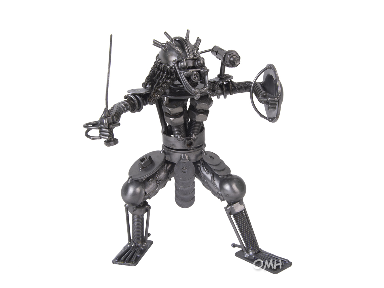 Old Modern Handicrafts - Ms002, Metal Predator With Shield & Sword, 7.87 X 4.72 X 8.66 Inches - Multicolored