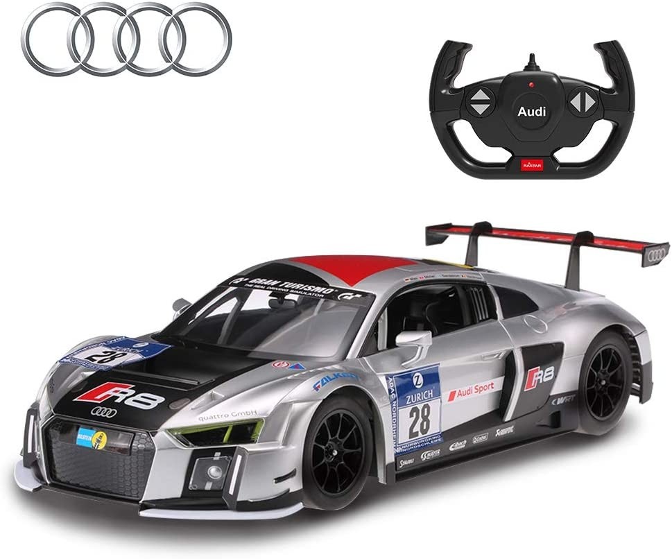1:14 Audi R8 LMS Performance Model Toy Remote Controlled Car with LED Lights, White - 12 Inches