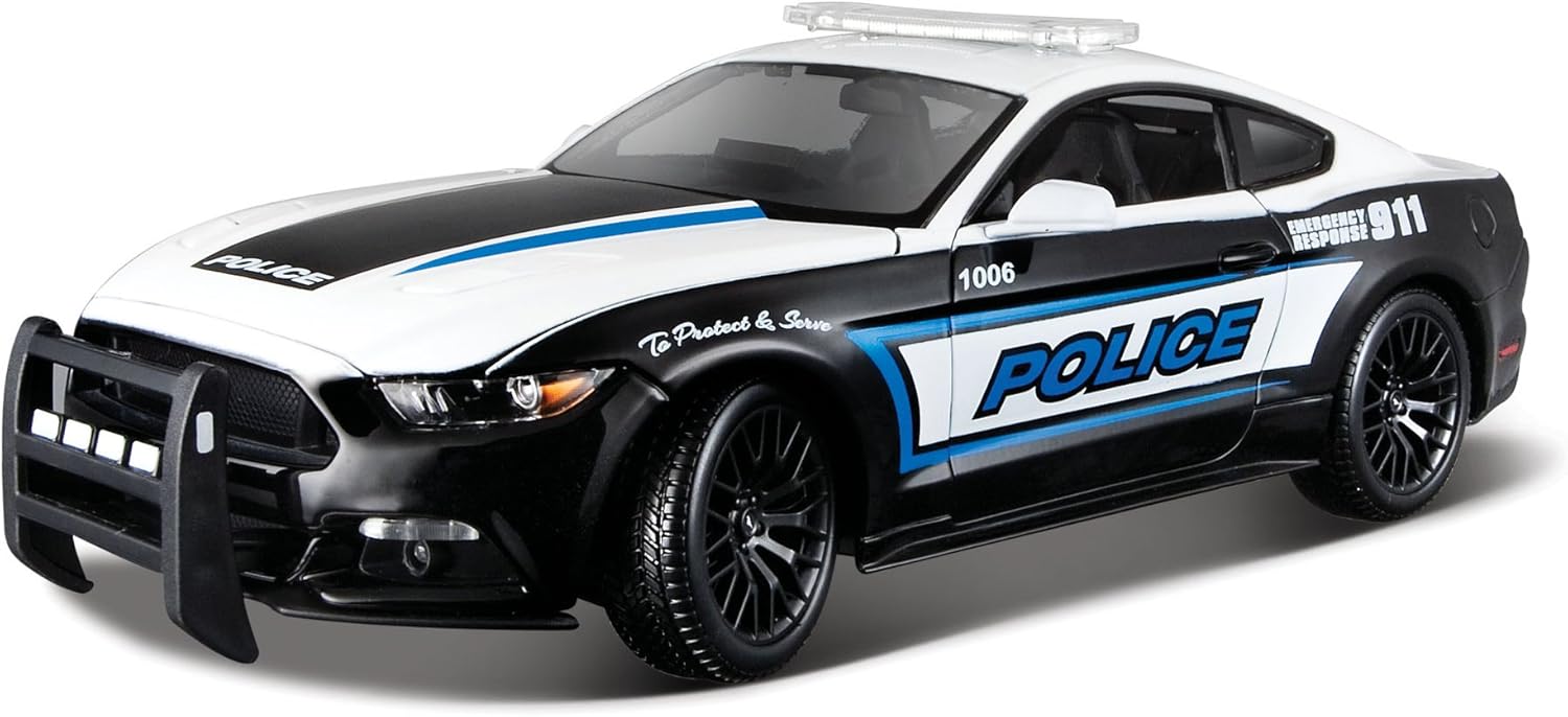2015 Ford Mustang GT 5.0 Police Car Black and White with Blue Stripes 1/18 Diecast Model Car by Maisto