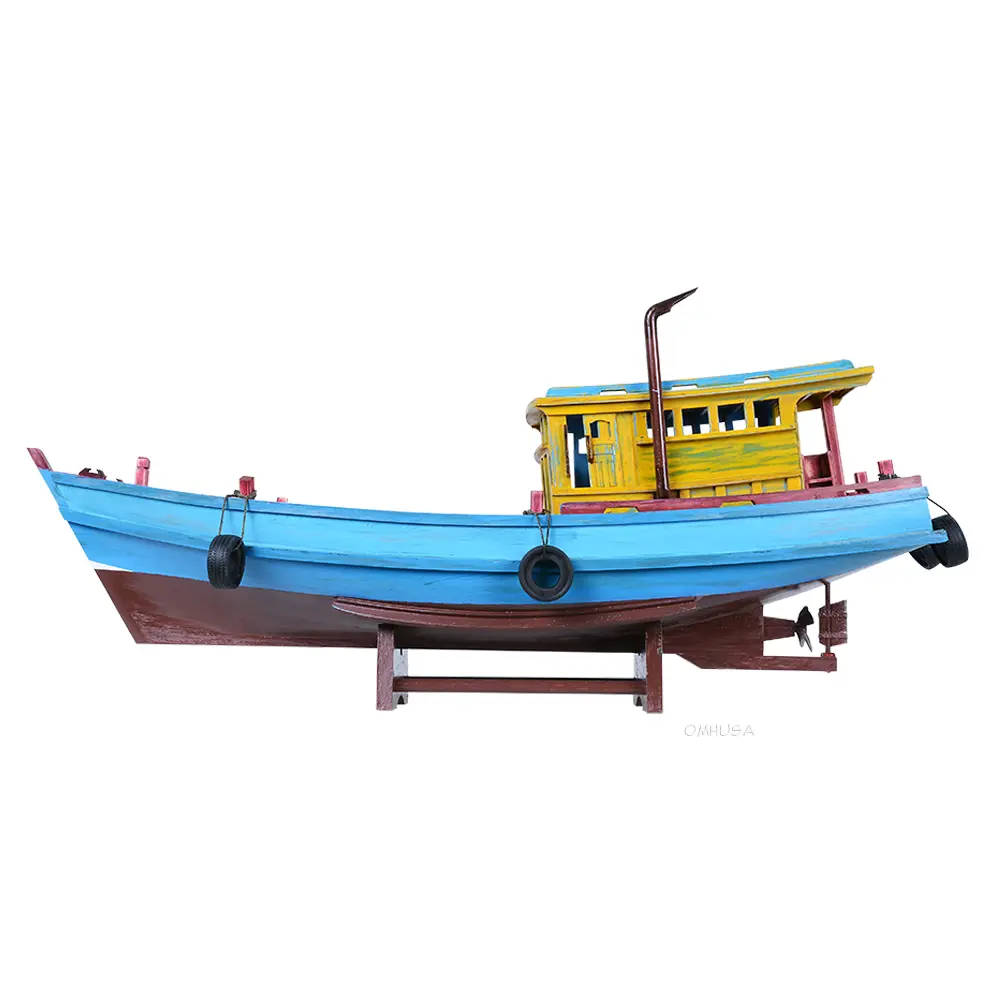 Old Modern Handicrafts - B516, South Vietnam Fishing Boat - Refugee Boat - Tau Vuot Bien, 28 x 9 x 13 Inches - Multicolored